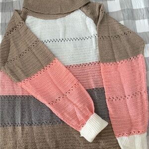 SHEIN Cozy Striped Turtleneck Sweater in Cream, Pink, and Brown